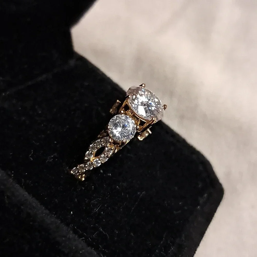 Genuine Moissanite Trilogy Ring In 14k YG Vermeil.